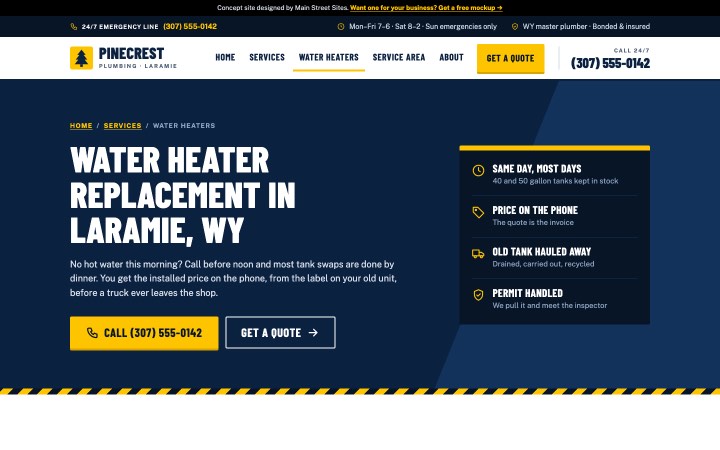Pinecrest water heaters service page