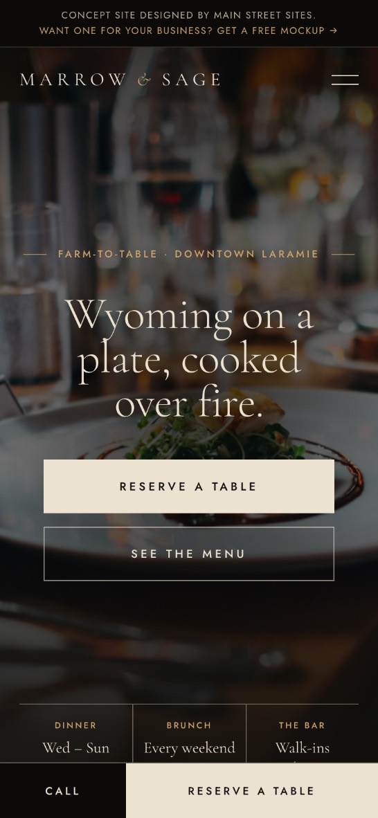 The same Marrow and Sage homepage on a phone